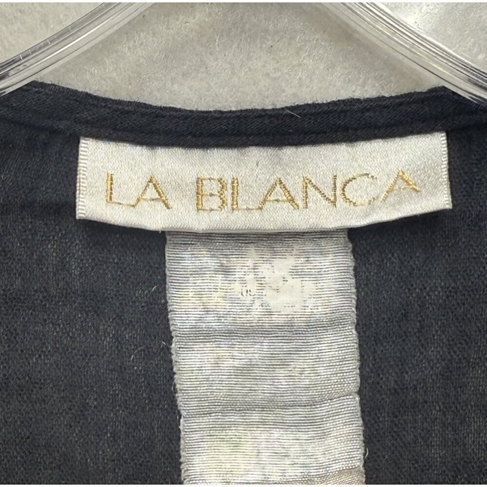 La Blanca Deep V Neck Black Lace Trim Lightweight Beach Tunic Swim Cover-Up Sz L - Picture 3 of 9